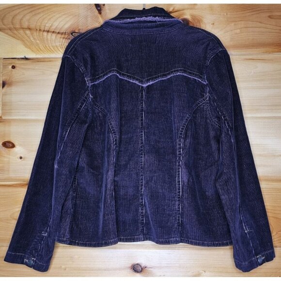 BANDOLINO BLU Plum WOMENS SIZE 0X CORDUROY FRINGE EDGE JACKET Light Button Coat - Picture 12 of 14